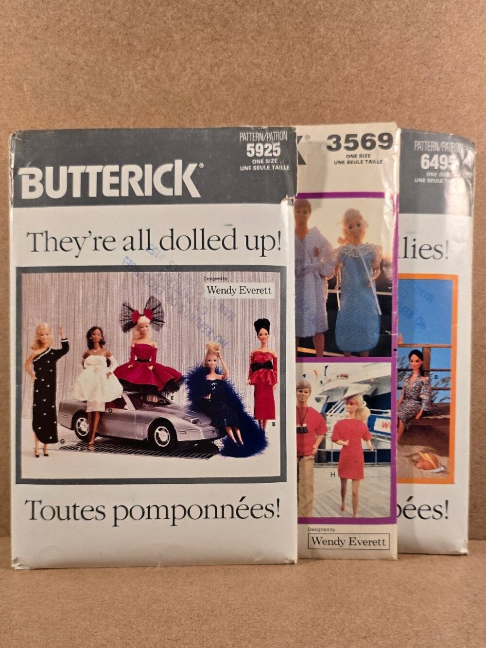 Sewing Patterns - Group of 3 Butterick 5925 3569 6495  Doll 11 1/2" Clothes NWT